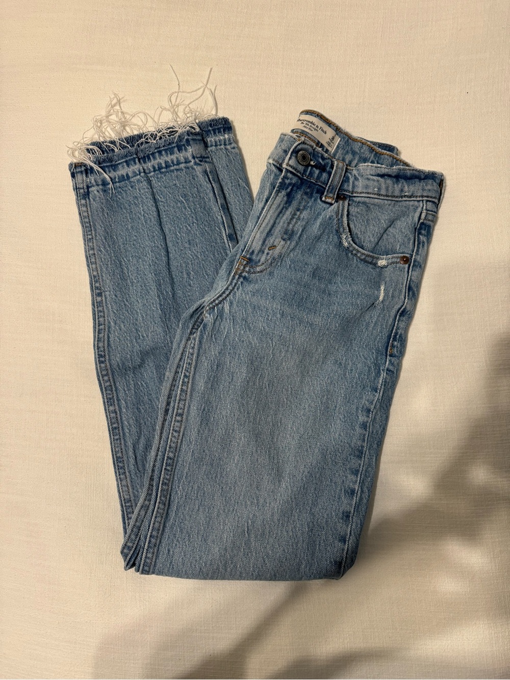 Abercrombie & Fitch Light Blue Straight-Leg Jeans with Frayed Hem